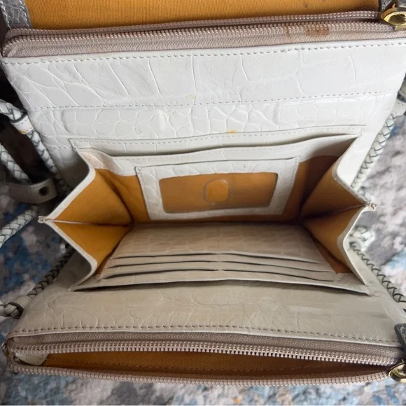 Brahmin natural woven white croc leather Crossbody Bag